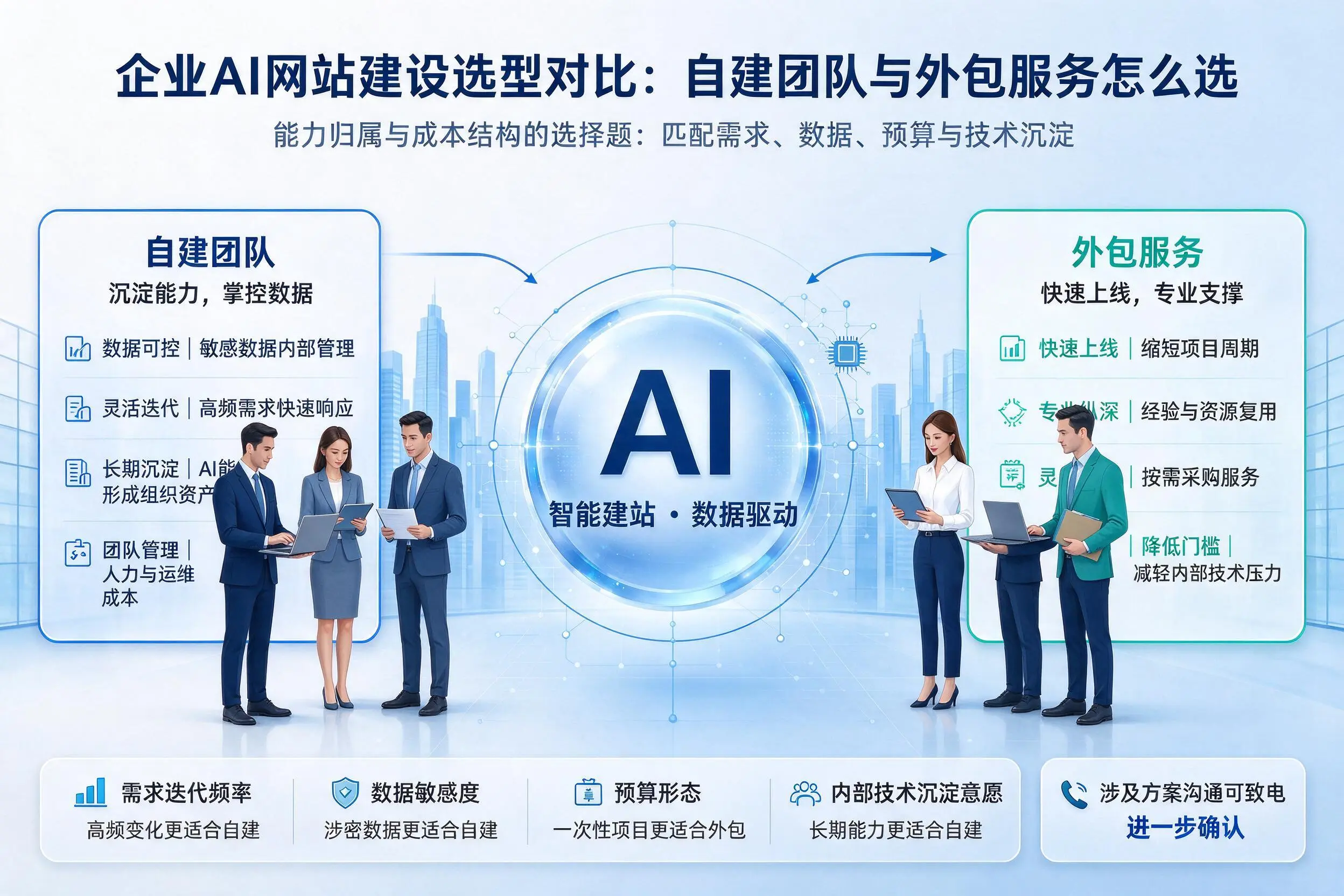陵水企业AI网站建设选型对比:自建团队与外包服务怎么选