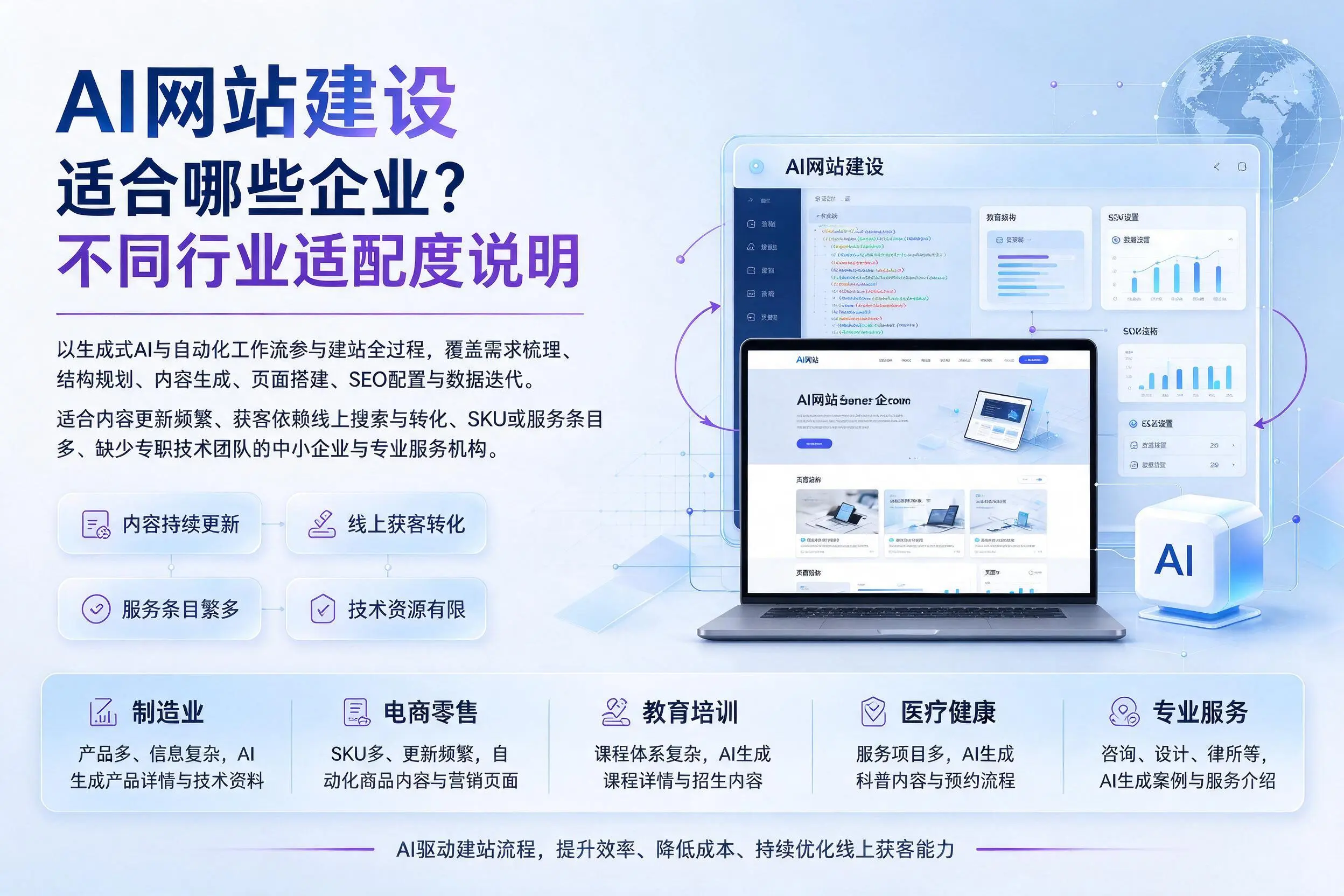 AI网站建设适合哪些企业?陵水不同行业适配度说明